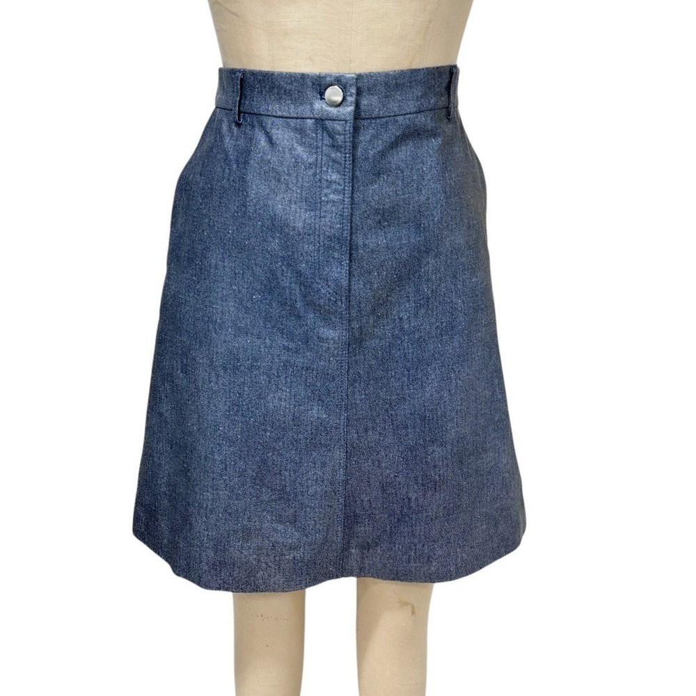 BOSS Hugo Boss A Line Skirt Womens 10 Lamb Leather Denim Look Blue Lined